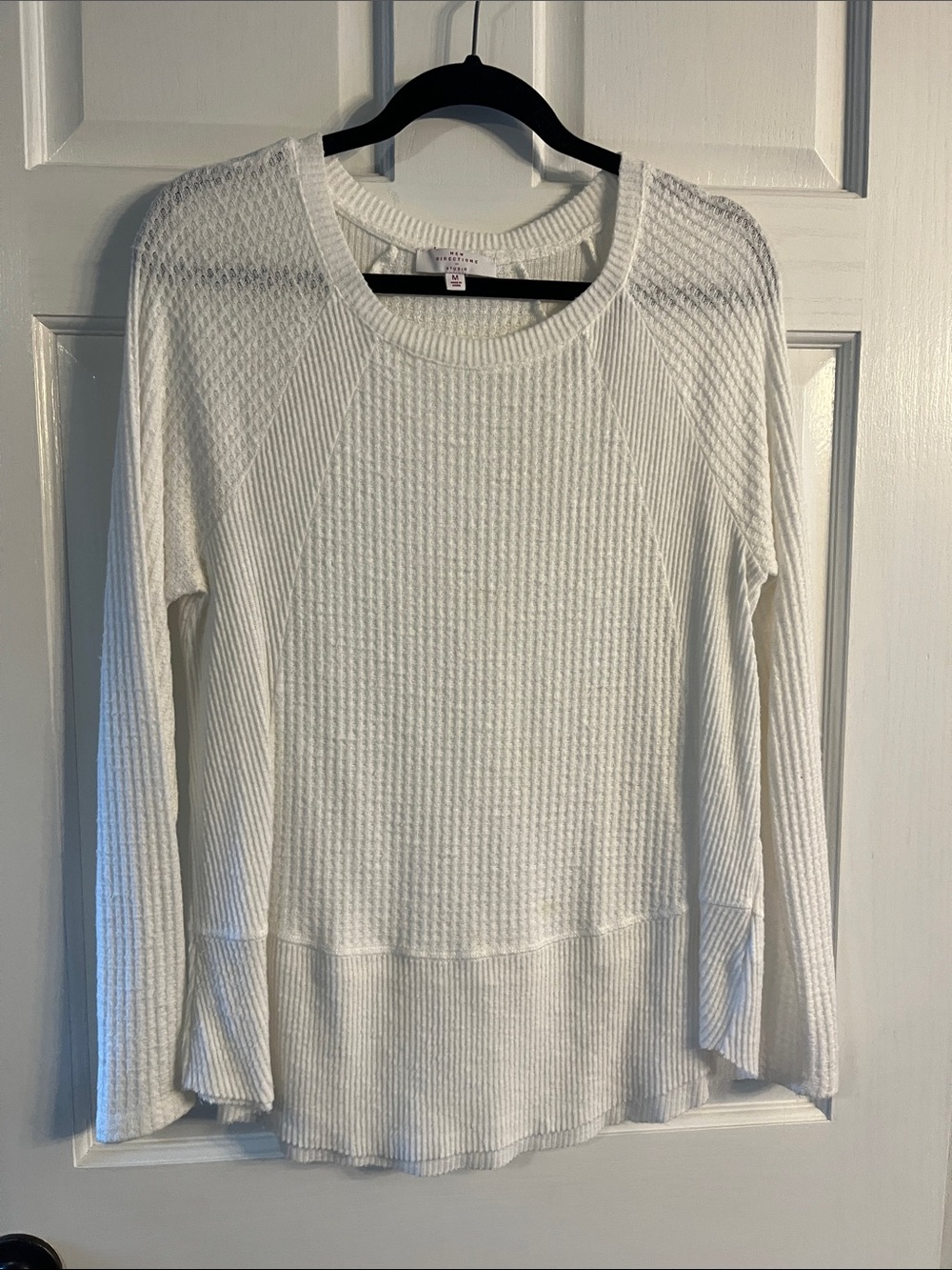 Women's White Waffle-Knit Scoop Neck Sweater